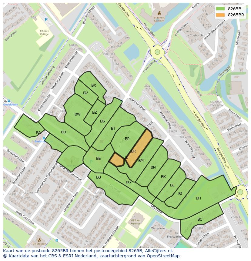Afbeelding van het postcodegebied 8265 BR op de kaart.