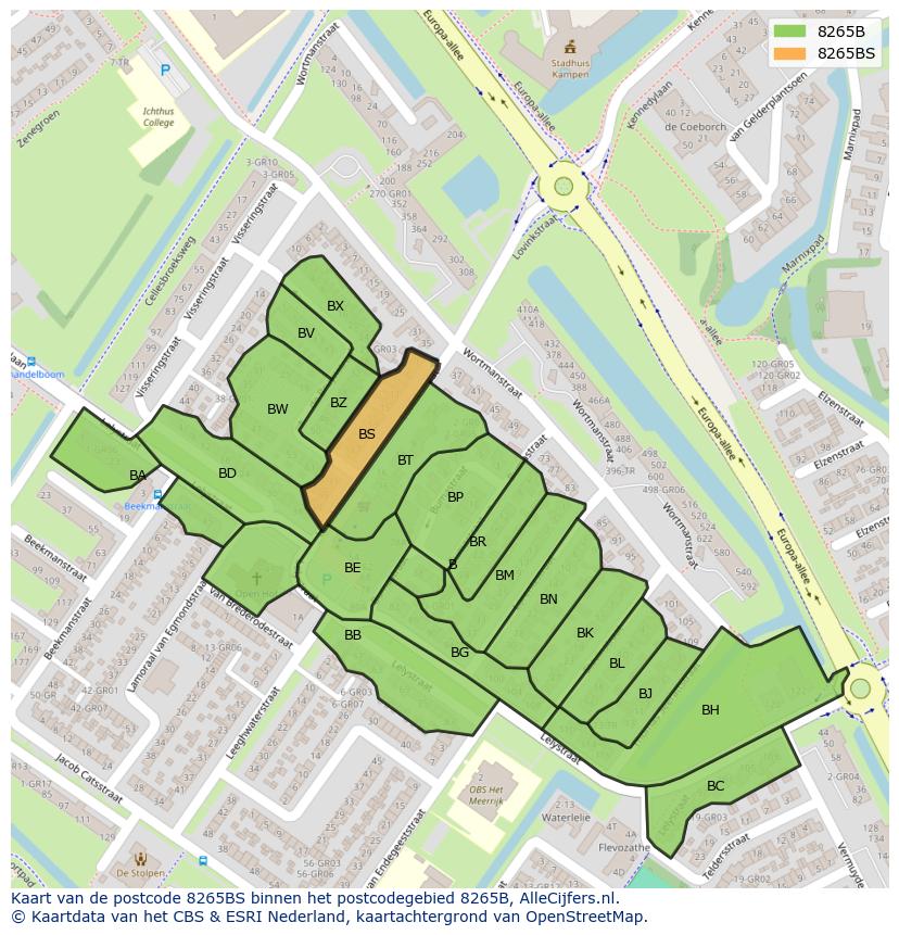 Afbeelding van het postcodegebied 8265 BS op de kaart.