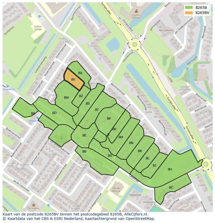 Afbeelding van het postcodegebied 8265 BV op de kaart.