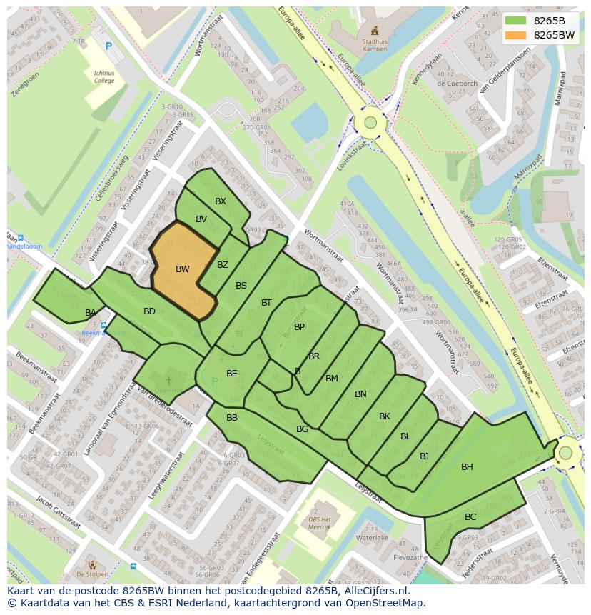 Afbeelding van het postcodegebied 8265 BW op de kaart.