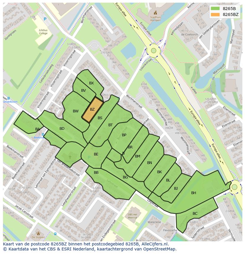 Afbeelding van het postcodegebied 8265 BZ op de kaart.
