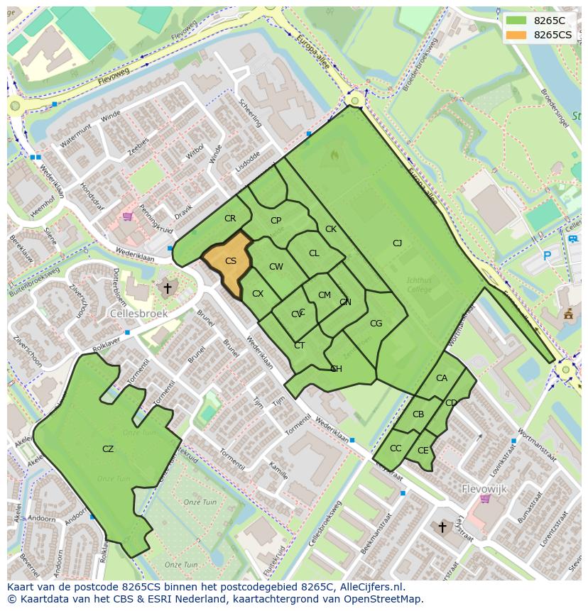 Afbeelding van het postcodegebied 8265 CS op de kaart.