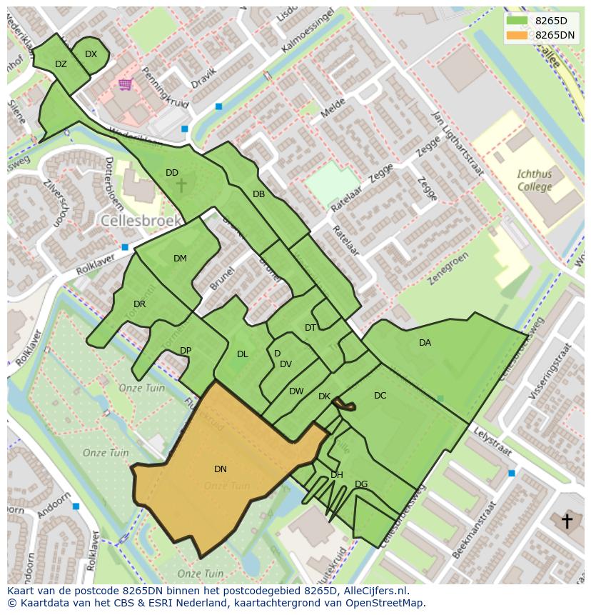 Afbeelding van het postcodegebied 8265 DN op de kaart.