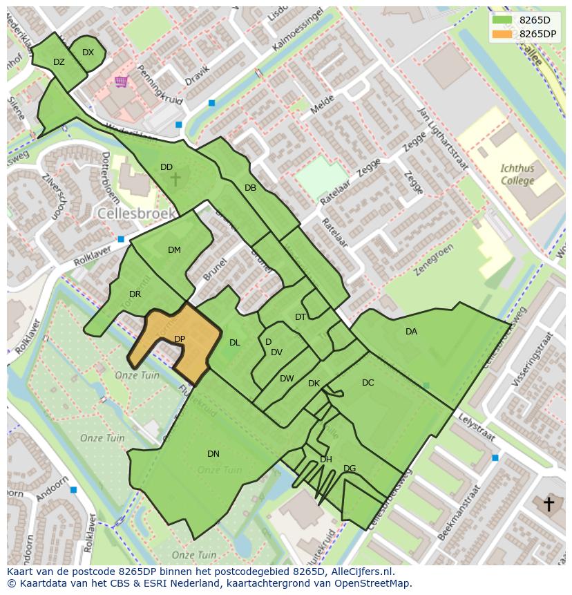 Afbeelding van het postcodegebied 8265 DP op de kaart.
