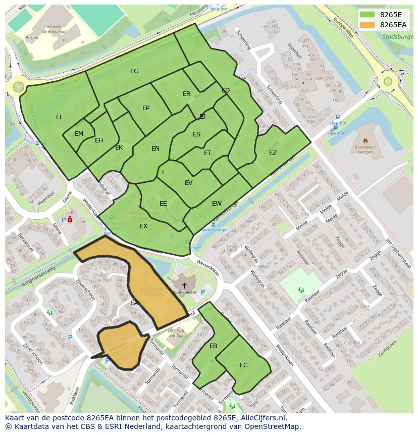 Afbeelding van het postcodegebied 8265 EA op de kaart.