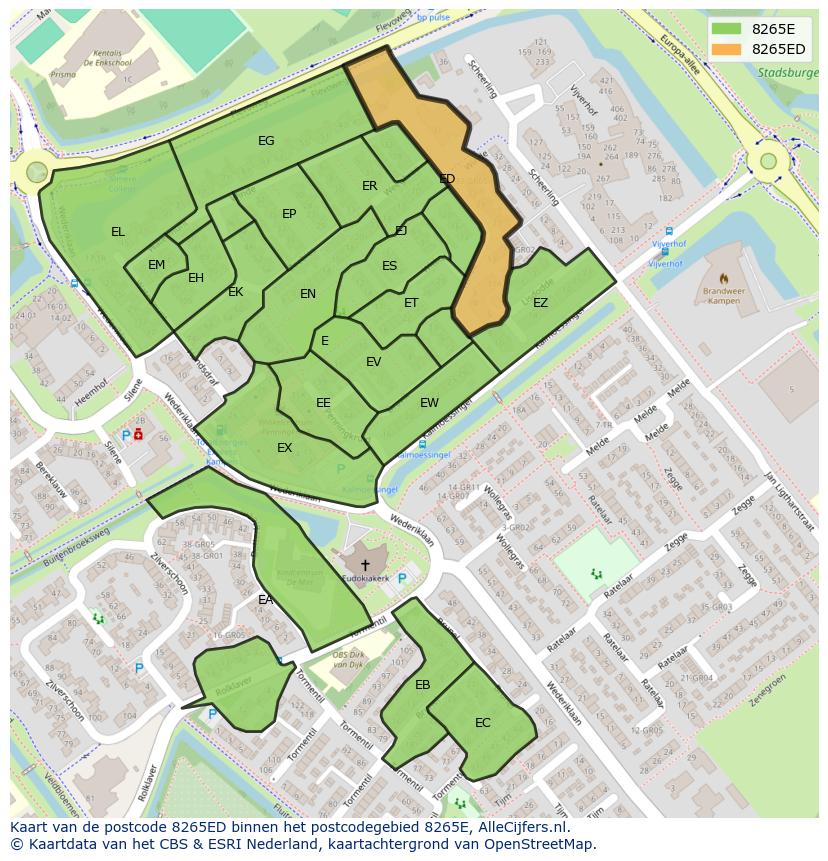 Afbeelding van het postcodegebied 8265 ED op de kaart.