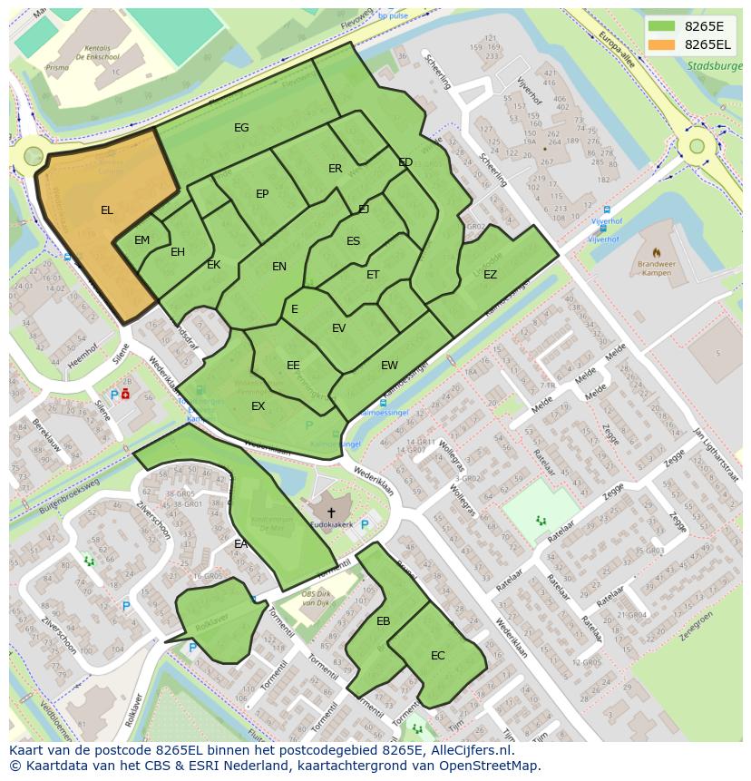 Afbeelding van het postcodegebied 8265 EL op de kaart.