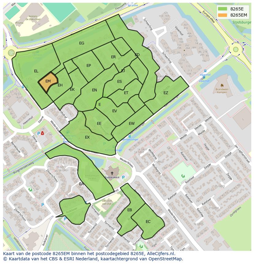 Afbeelding van het postcodegebied 8265 EM op de kaart.