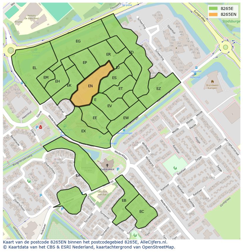 Afbeelding van het postcodegebied 8265 EN op de kaart.