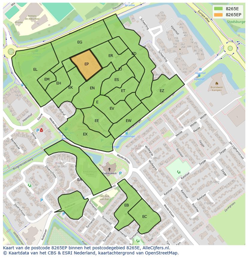 Afbeelding van het postcodegebied 8265 EP op de kaart.