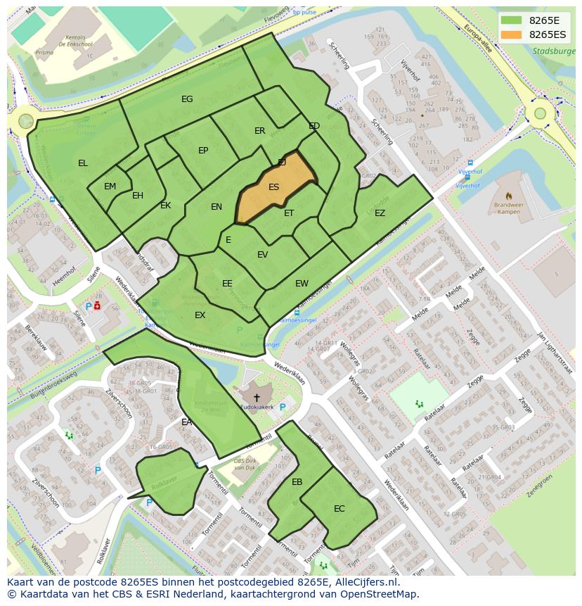 Afbeelding van het postcodegebied 8265 ES op de kaart.