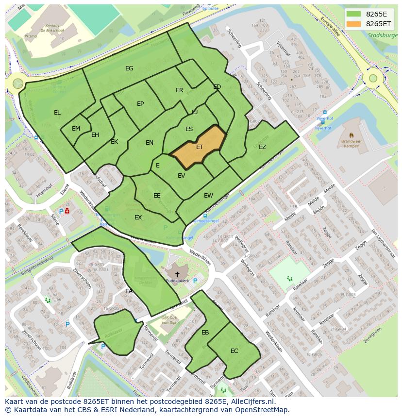 Afbeelding van het postcodegebied 8265 ET op de kaart.