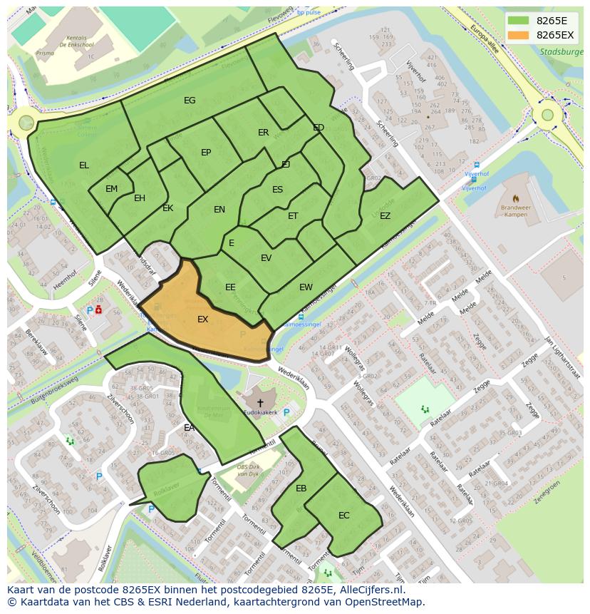 Afbeelding van het postcodegebied 8265 EX op de kaart.