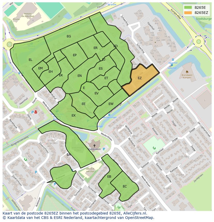 Afbeelding van het postcodegebied 8265 EZ op de kaart.