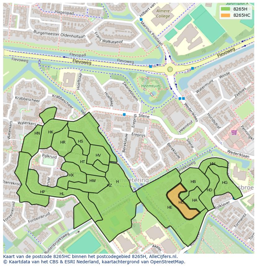 Afbeelding van het postcodegebied 8265 HC op de kaart.