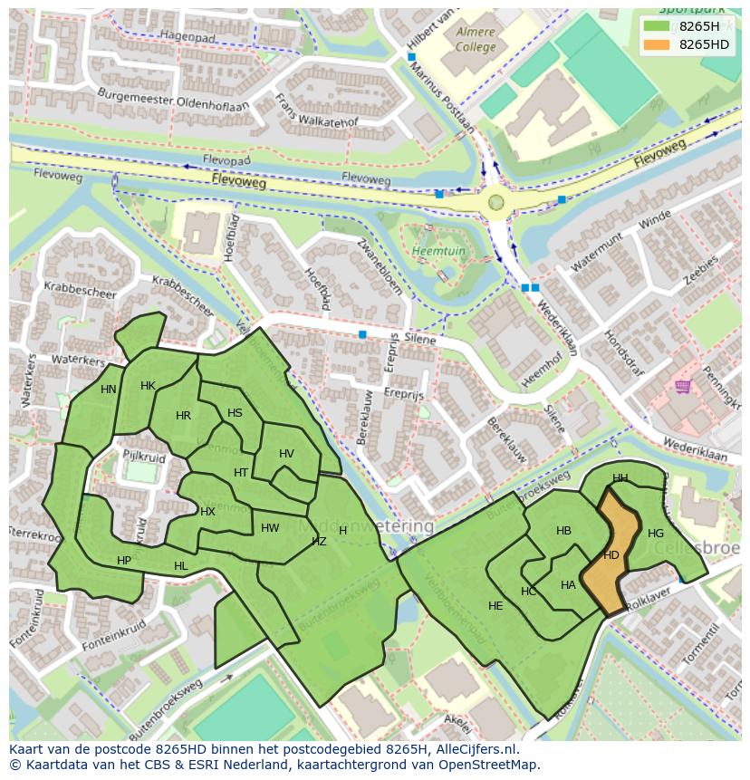 Afbeelding van het postcodegebied 8265 HD op de kaart.