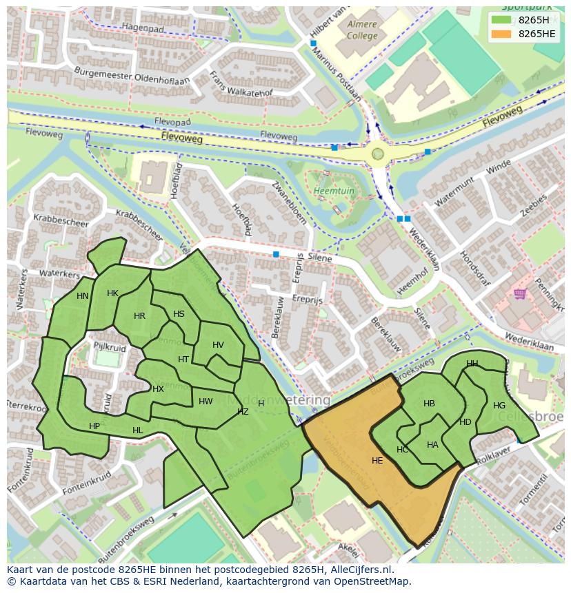 Afbeelding van het postcodegebied 8265 HE op de kaart.