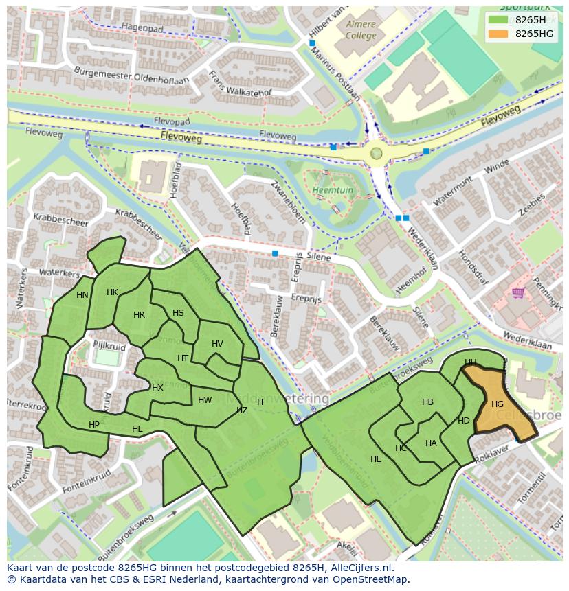 Afbeelding van het postcodegebied 8265 HG op de kaart.