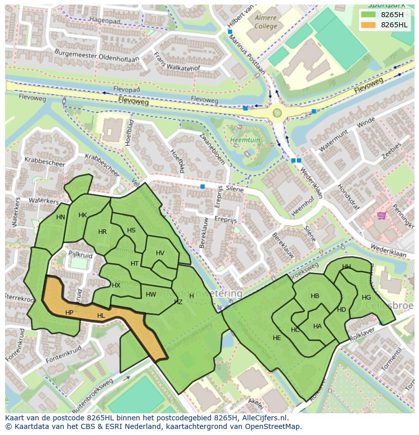 Afbeelding van het postcodegebied 8265 HL op de kaart.