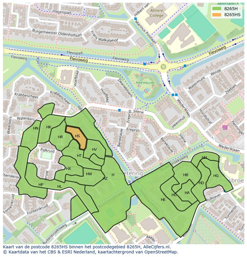 Afbeelding van het postcodegebied 8265 HS op de kaart.