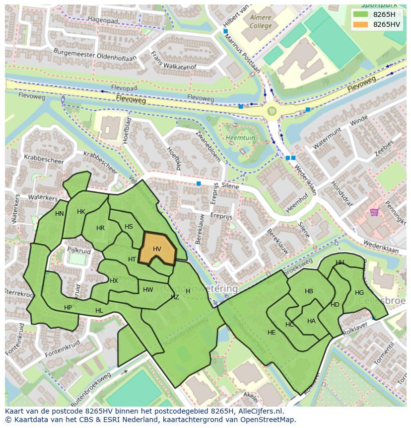 Afbeelding van het postcodegebied 8265 HV op de kaart.