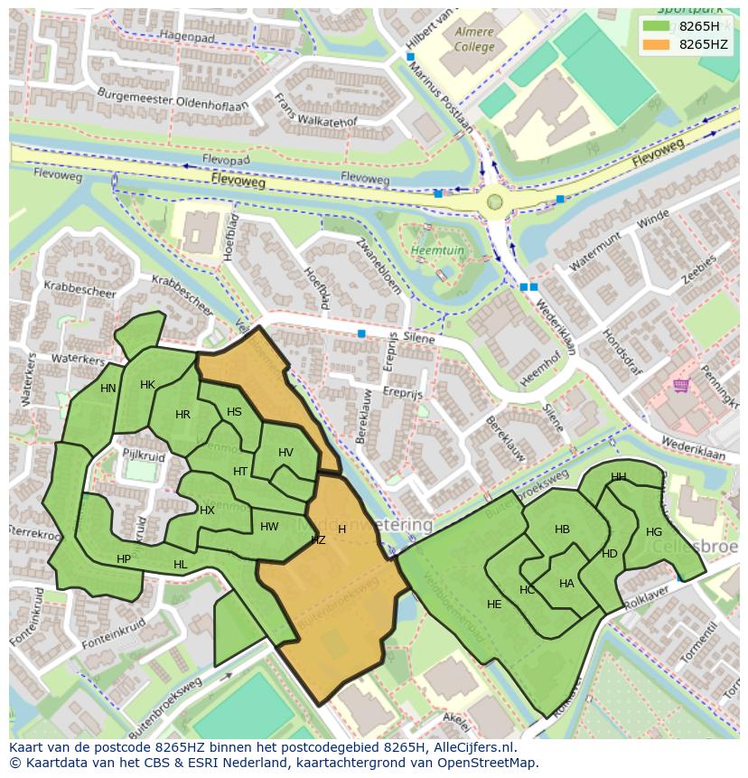 Afbeelding van het postcodegebied 8265 HZ op de kaart.