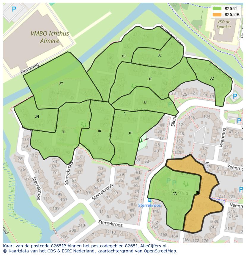 Afbeelding van het postcodegebied 8265 JB op de kaart.
