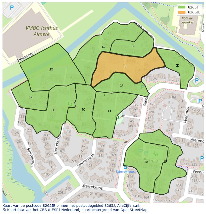 Afbeelding van het postcodegebied 8265 JE op de kaart.
