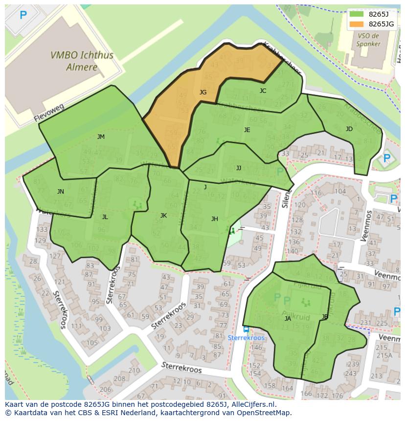 Afbeelding van het postcodegebied 8265 JG op de kaart.