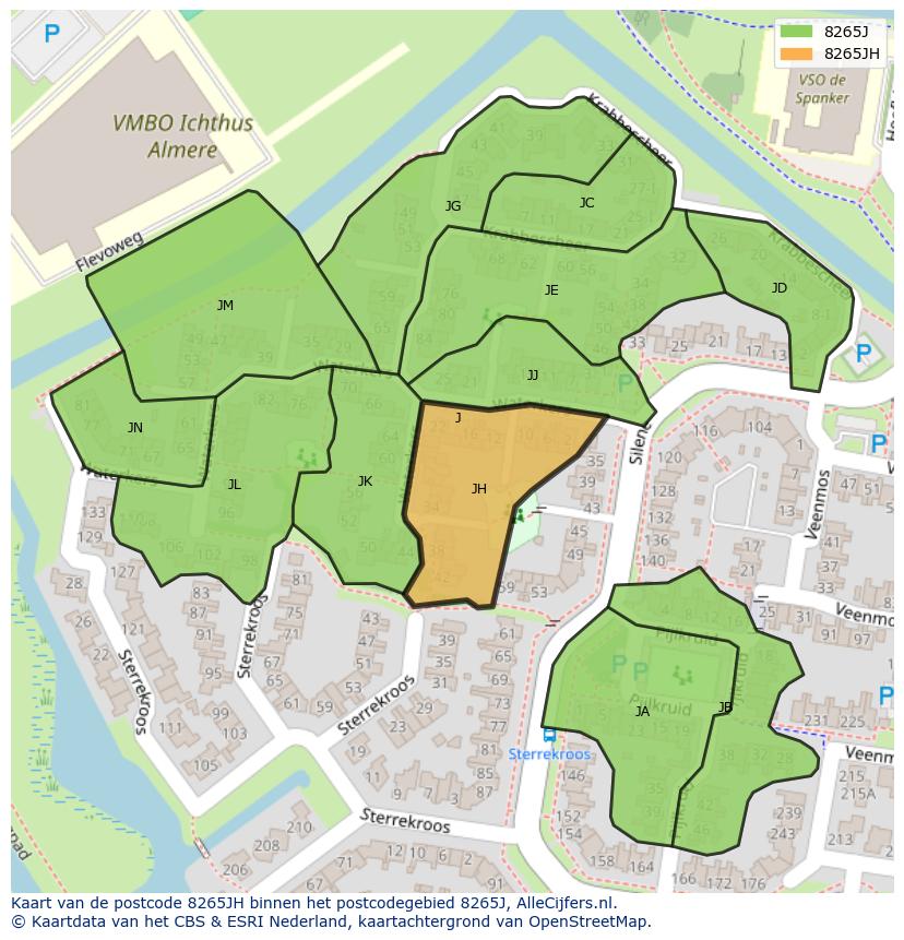 Afbeelding van het postcodegebied 8265 JH op de kaart.