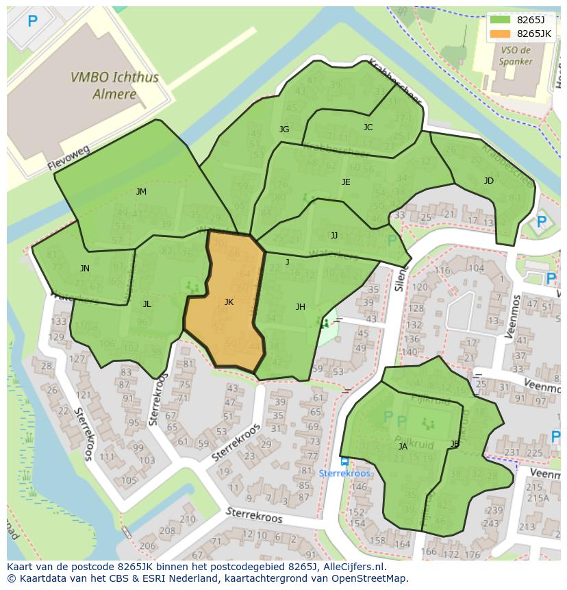 Afbeelding van het postcodegebied 8265 JK op de kaart.