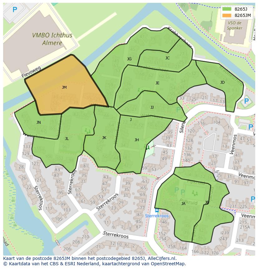 Afbeelding van het postcodegebied 8265 JM op de kaart.