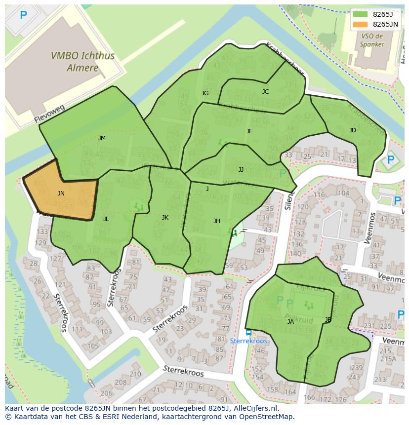 Afbeelding van het postcodegebied 8265 JN op de kaart.