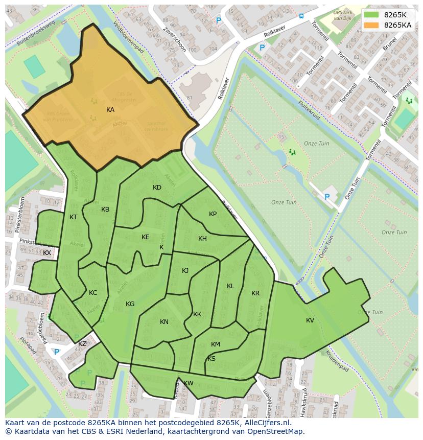 Afbeelding van het postcodegebied 8265 KA op de kaart.