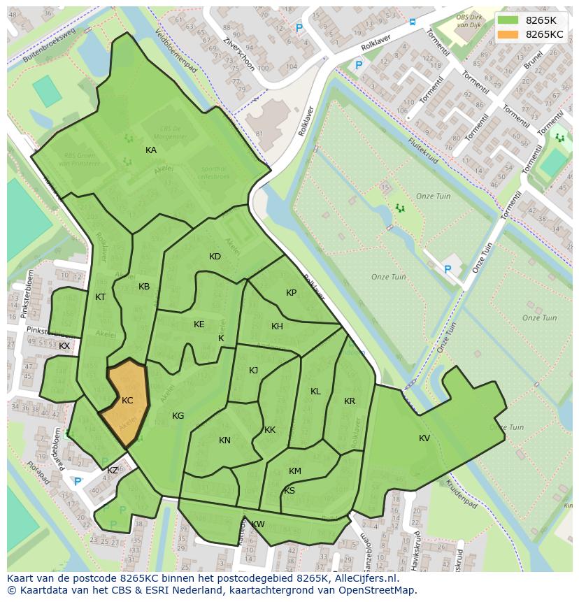 Afbeelding van het postcodegebied 8265 KC op de kaart.