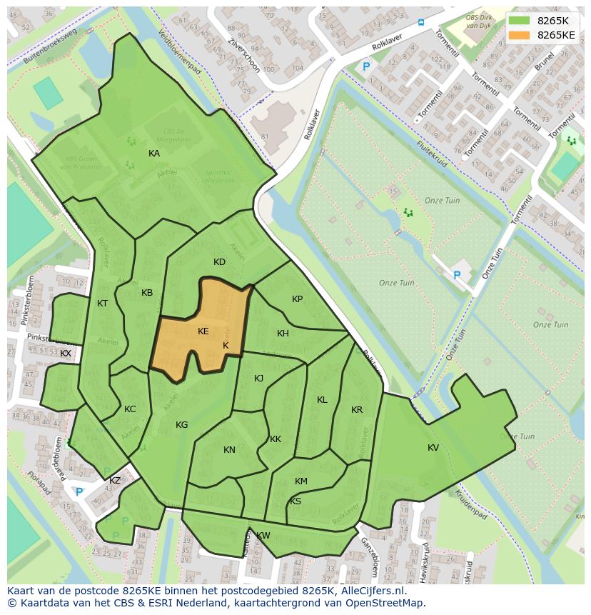 Afbeelding van het postcodegebied 8265 KE op de kaart.