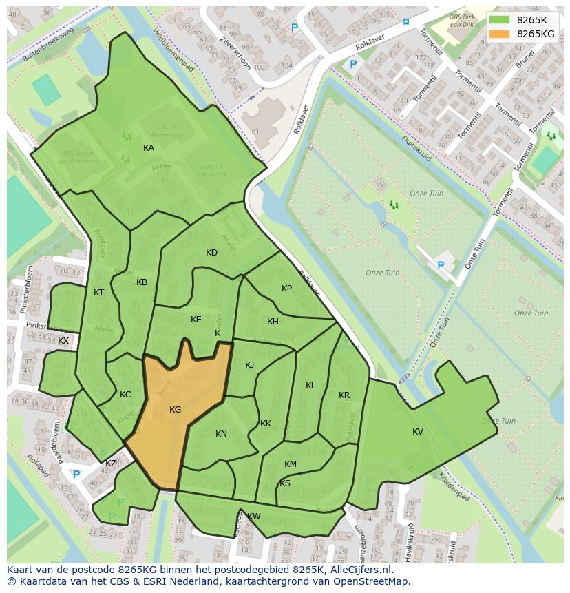 Afbeelding van het postcodegebied 8265 KG op de kaart.