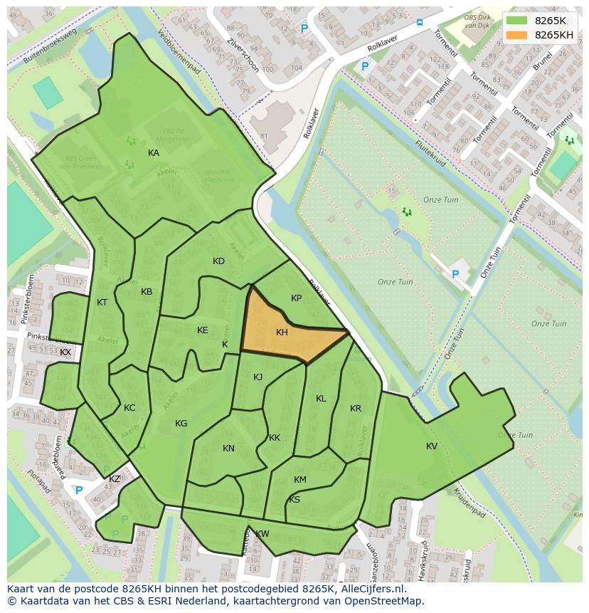 Afbeelding van het postcodegebied 8265 KH op de kaart.