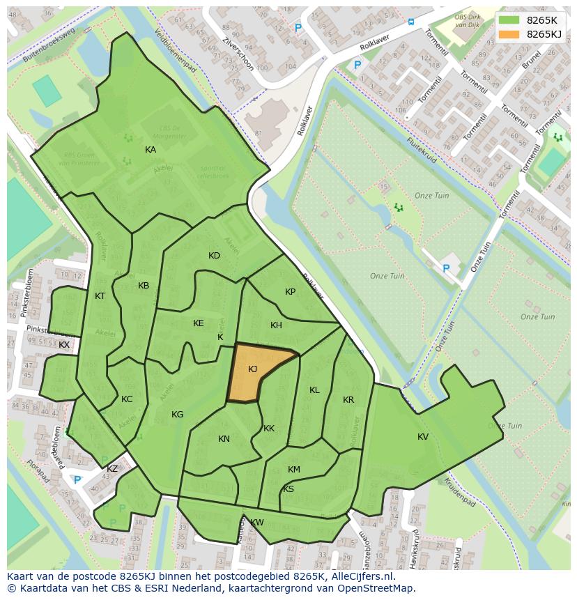 Afbeelding van het postcodegebied 8265 KJ op de kaart.