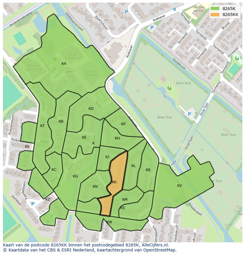 Afbeelding van het postcodegebied 8265 KK op de kaart.