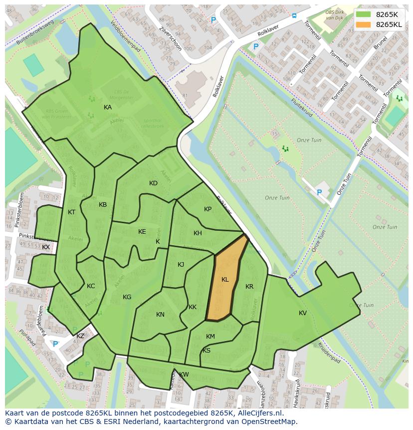 Afbeelding van het postcodegebied 8265 KL op de kaart.