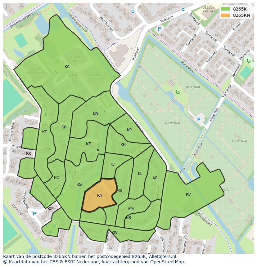 Afbeelding van het postcodegebied 8265 KN op de kaart.