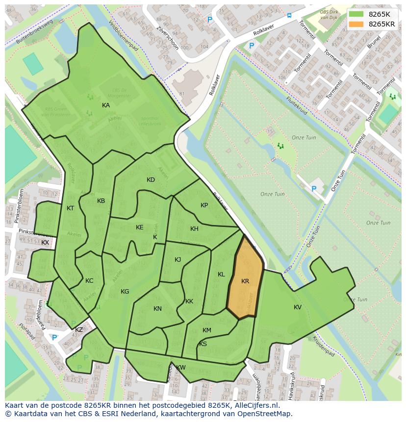 Afbeelding van het postcodegebied 8265 KR op de kaart.