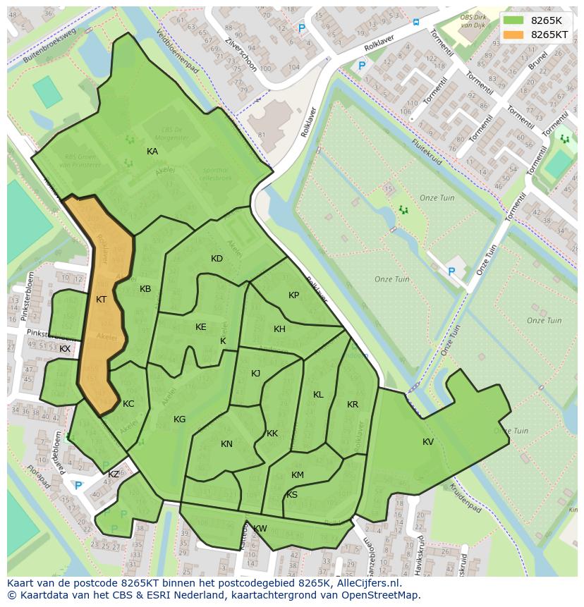 Afbeelding van het postcodegebied 8265 KT op de kaart.