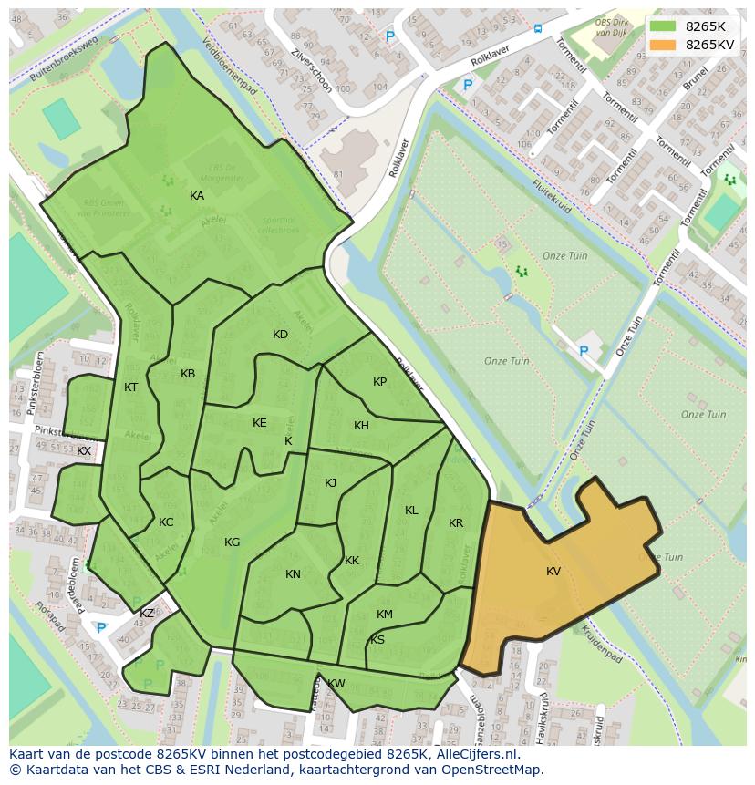 Afbeelding van het postcodegebied 8265 KV op de kaart.