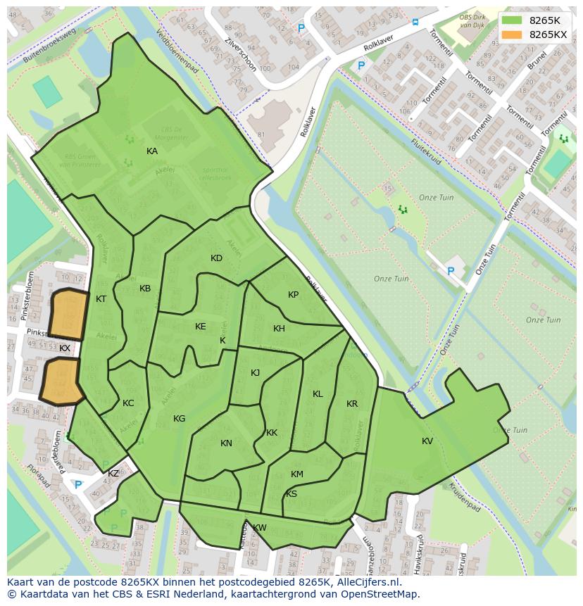 Afbeelding van het postcodegebied 8265 KX op de kaart.