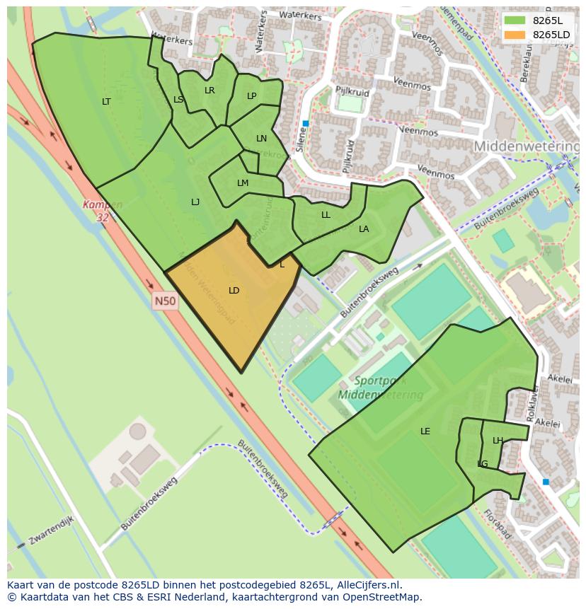Afbeelding van het postcodegebied 8265 LD op de kaart.