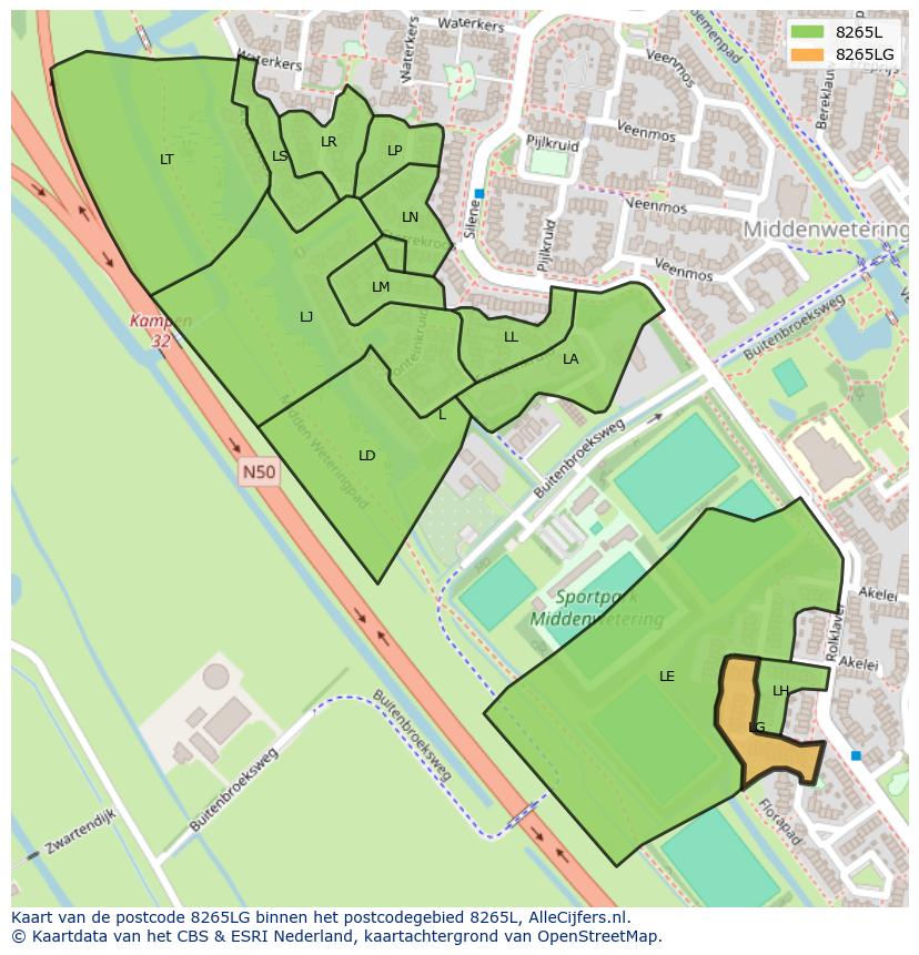 Afbeelding van het postcodegebied 8265 LG op de kaart.