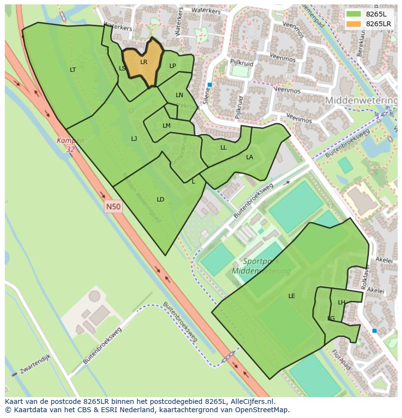 Afbeelding van het postcodegebied 8265 LR op de kaart.