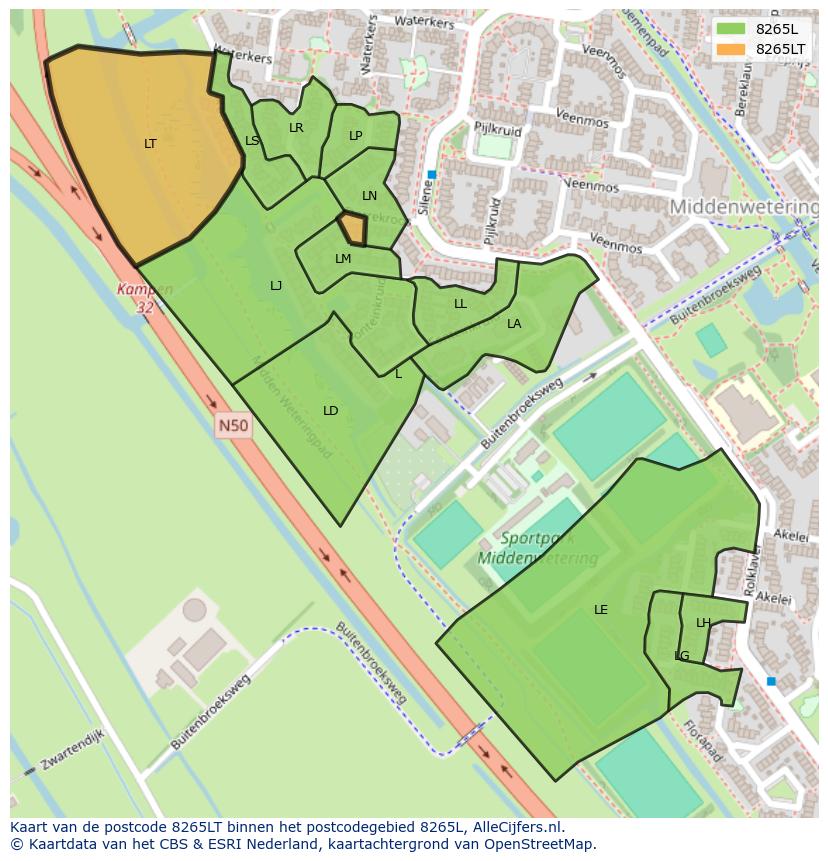 Afbeelding van het postcodegebied 8265 LT op de kaart.